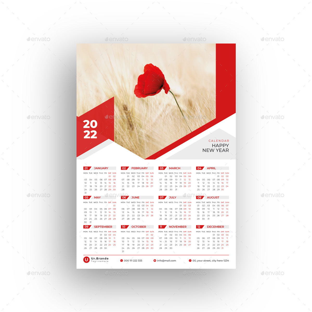 One Page Wall Calendar 2022 Print Templates Graphicriver 6671